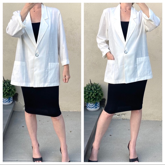 Vintage Jackets & Blazers - SAG HARBOR vintage white blazer long jacket pockets 1990s 90s Y2K plus size 16